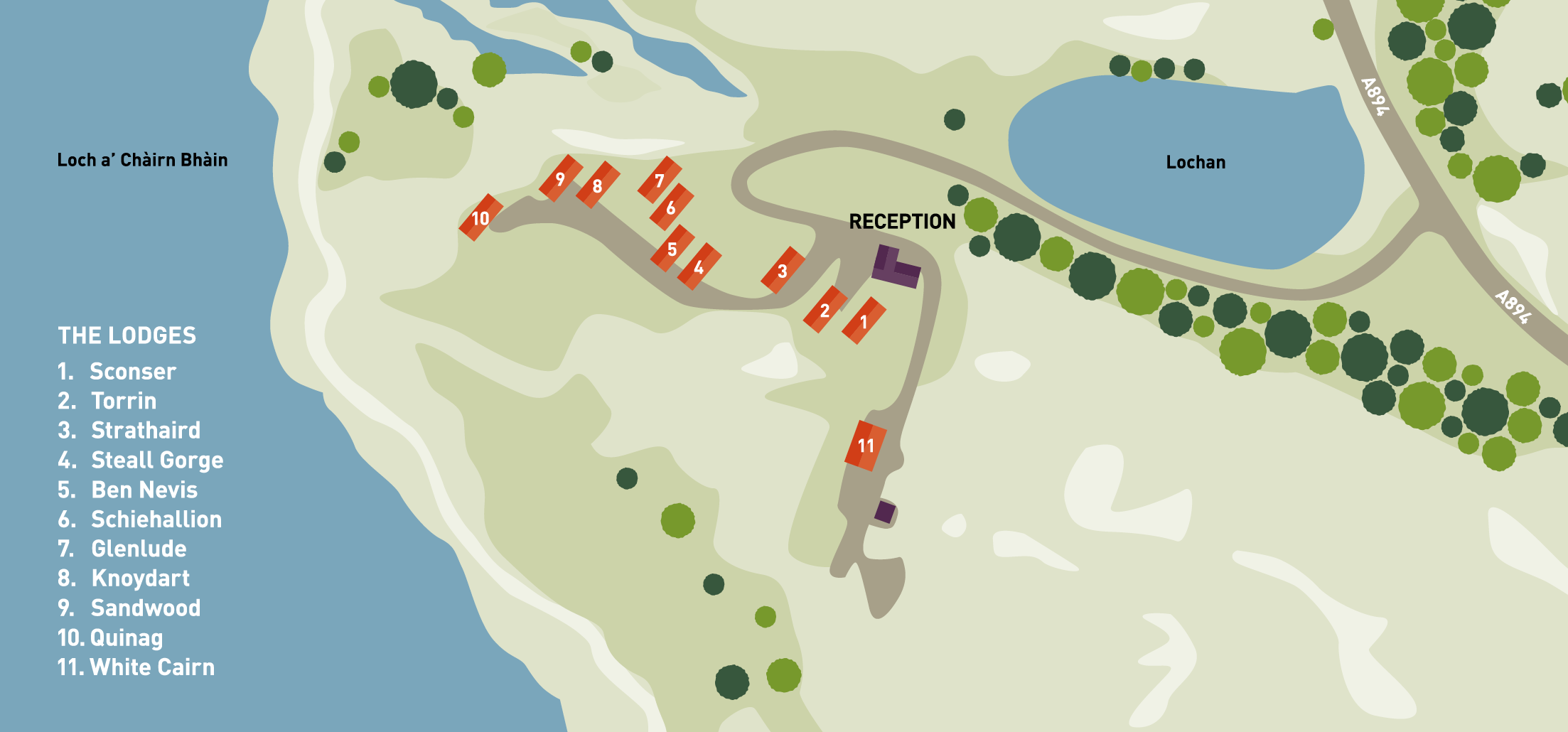 Kylesku Lodges site map